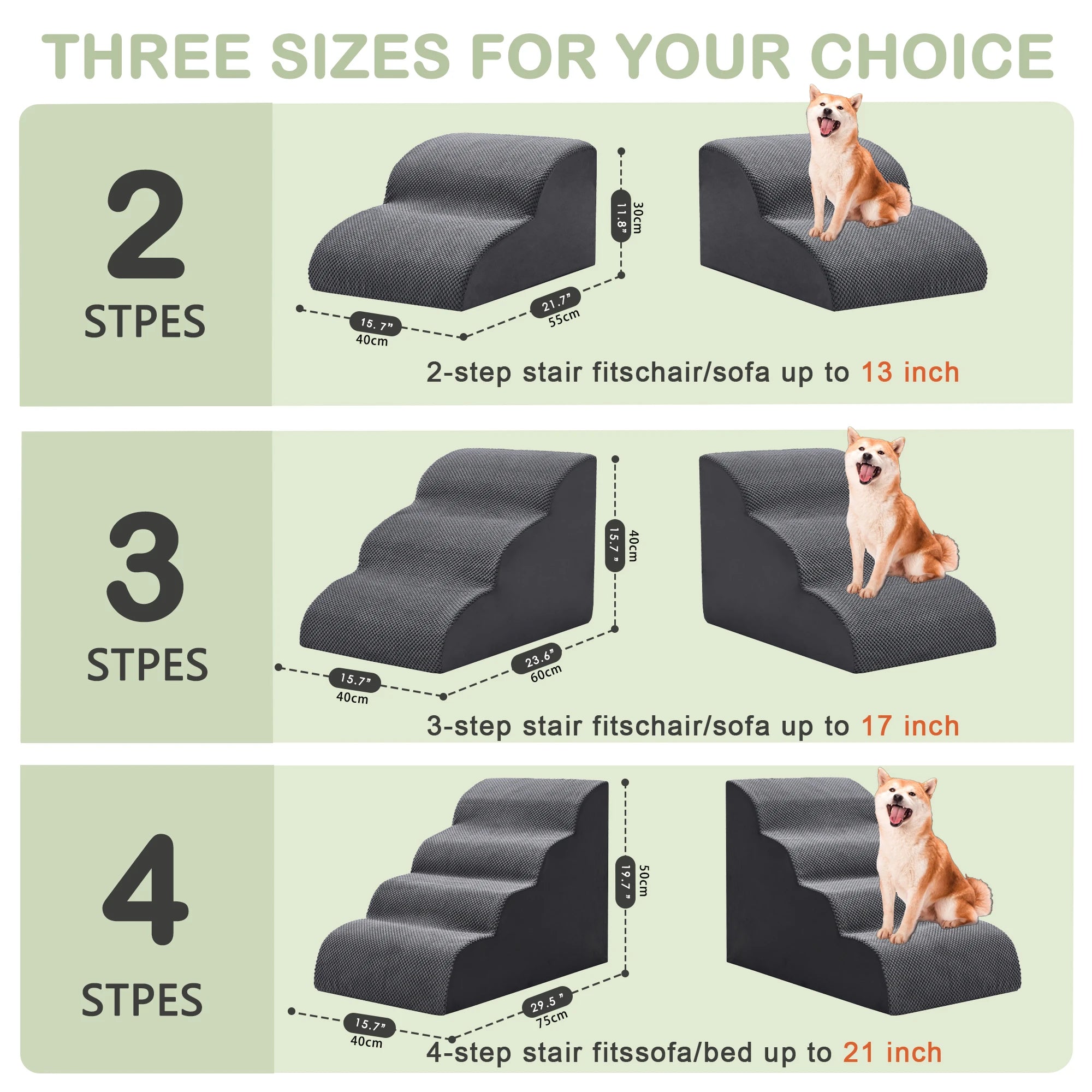 Curved Dog Stairs Ramp for High Beds 19.7" H, 4-Step Dog Steps for Small Dogs and Cats, Pet Stairs for High Bed Climbing, Grey