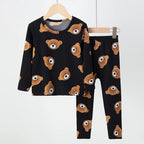 2-piece 2024 new autumn children's cute bear long-sleeved trousers suit boy leisure and comfortable home cover girl Joker pajama