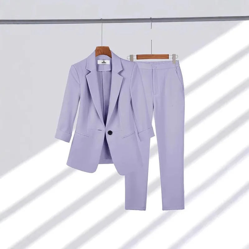Elegant Women's Two Pieces Set Outfits Casual Long Sleeved Blazer and Pants Suit for Female Streetwear Spring and Autumn 2025