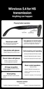 LIGE AI Smart Glasses 720P Camera Video Recorder Bluetooth Call 260mAh Battery Voice Assistant Control Sunglasses For Men Women