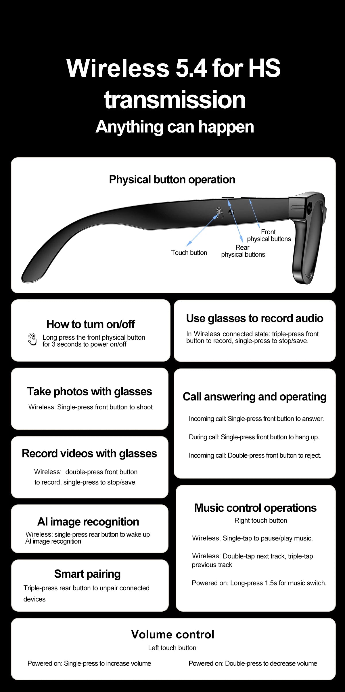 LIGE AI Smart Glasses 720P Camera Video Recorder Bluetooth Call 260mAh Battery Voice Assistant Control Sunglasses For Men Women