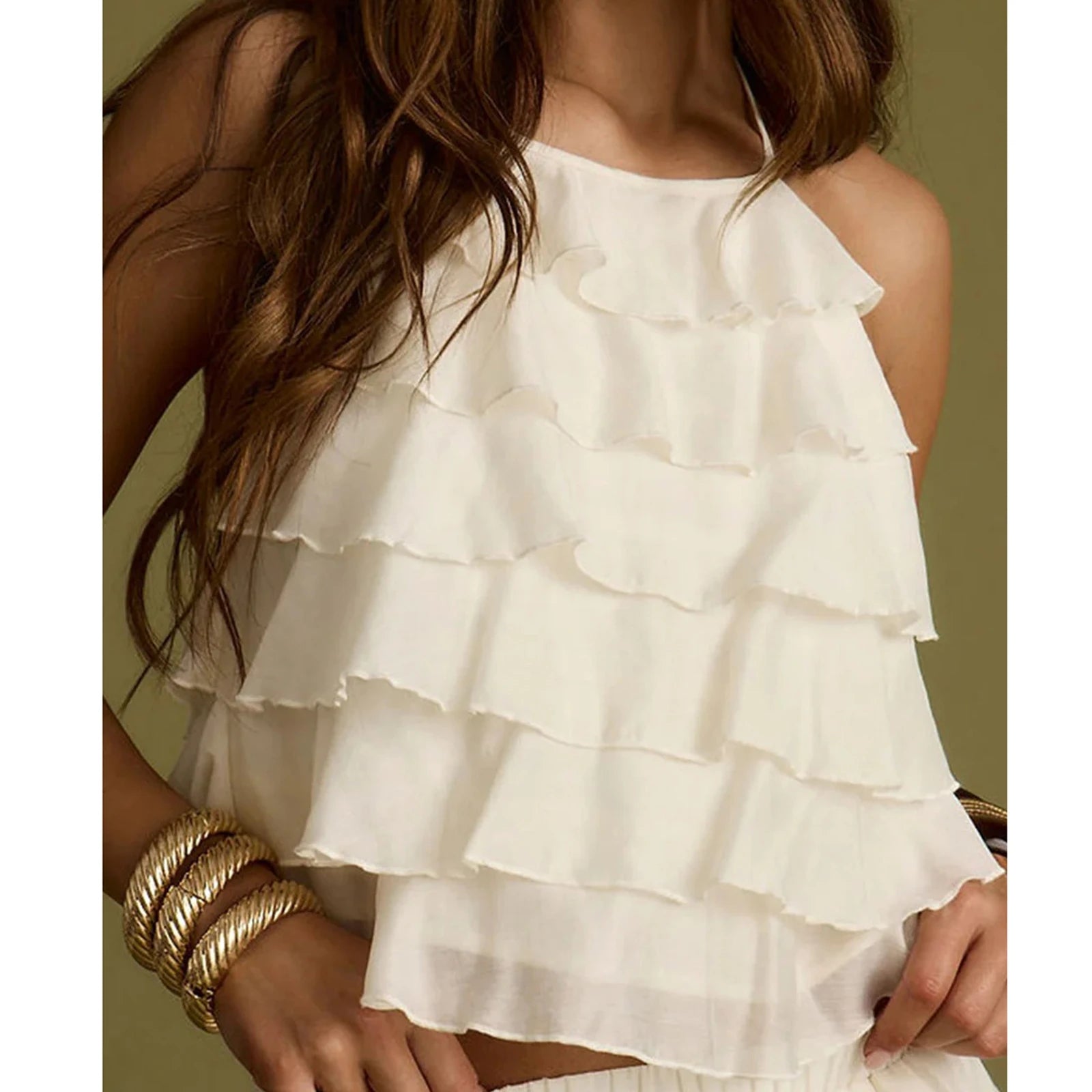 Classic Women Quality Crop Basic Tierred Halterneck Patchwork Summer Short Sleeveless Tops Casual Streetwear Aesthetic Clothes