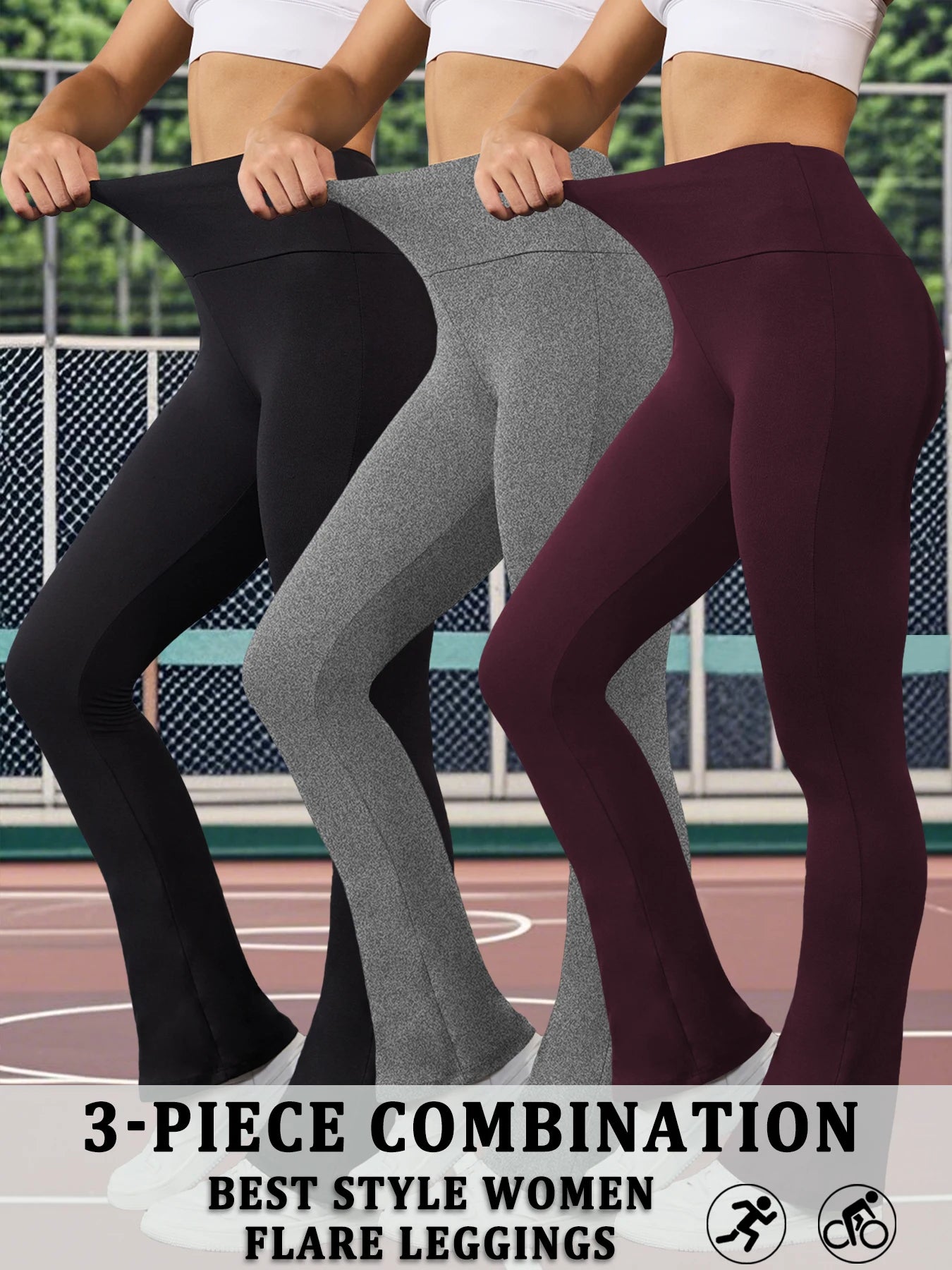 3 Pack Women's Super Soft Flare Pants High Waisted Tummy Control Workout Yoga Push Up Gym Fitness Long Leggings Bell Bottoms