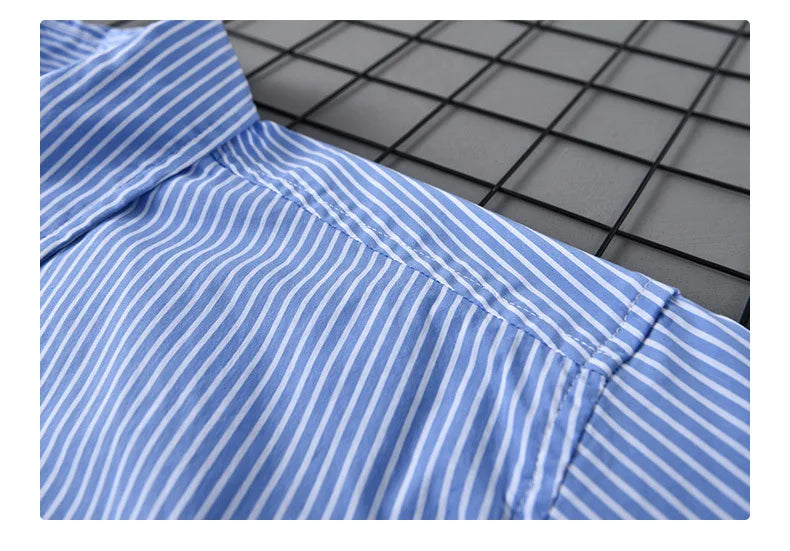 2025 Spring Summer New Casual Striped Cotton Short Sleeve Shirts for Men Clothing Soft Turn-down Collar Shirts DCC03