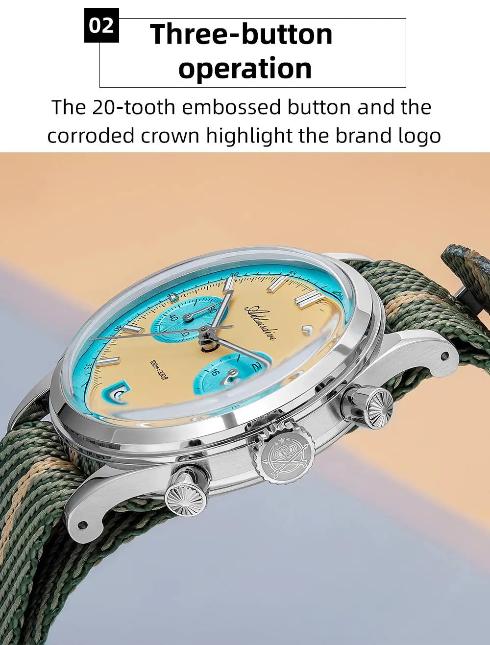 ADDIESDIVE AD2095 Watch of Men 60min Chronograph Quartz Wristwatch Bubble Mirror Glass Luminous Waterproof Men's Watches 38mm