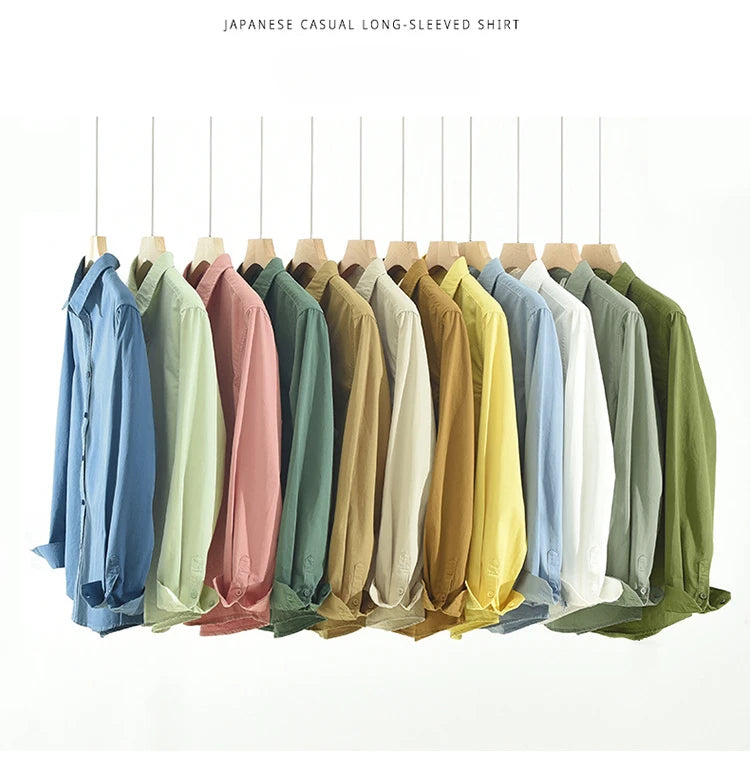 2025 Spring New Casual 100% Cotton Long Sleeve Shirt for Men Multi-color Simple Solid Color Classic Daily Shirts CM6651
