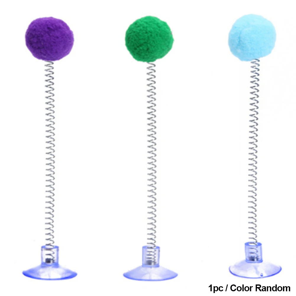 1pc Random Color Cat Feather Spring Ball Toy with Suction Cup Interactive Cat Teaser Wand Cat Toy Cat Scratcher Toy Cat Supplies