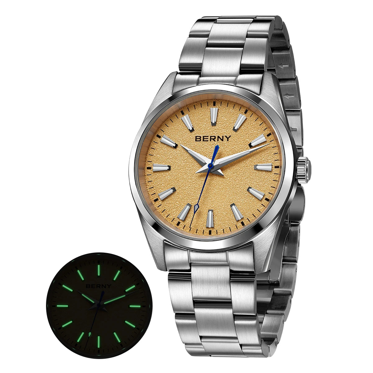 BERNY Watches for Men Luminous AR Sapphire Classic Dress Business Quartz Men's Watch 10ATM Elegant Fashion Casual Wristwatch