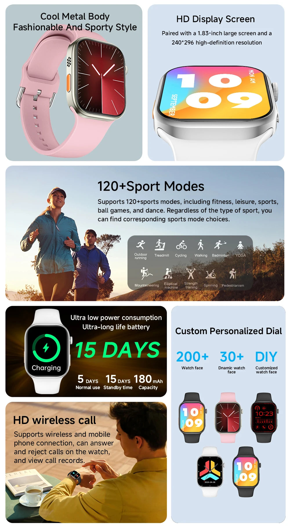NEW Smartwatch 1.83"HD Screen Sleep&Health Monitoring Bluetooth Call Multi-Sport Modes Fashion Smart Watches For Women Men Gift