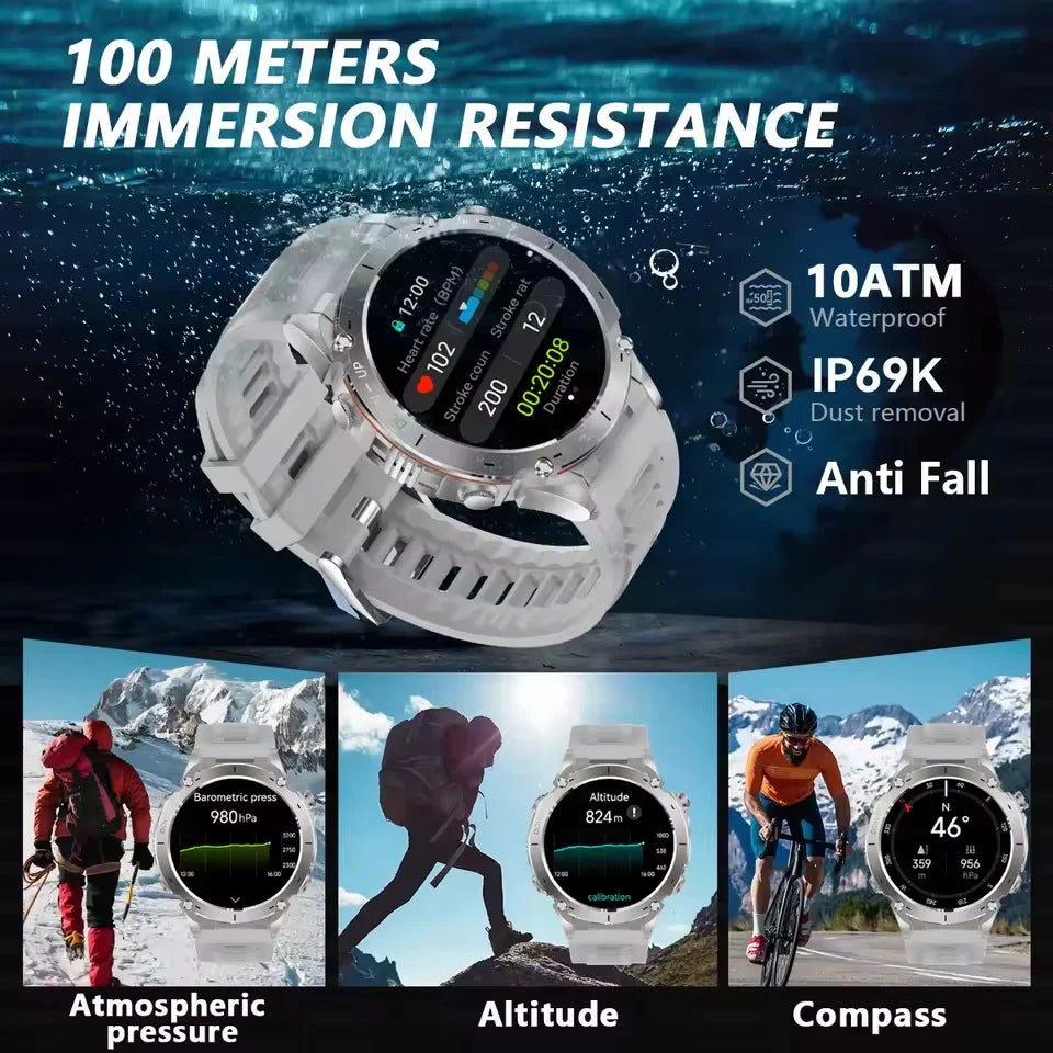 Men New Outdoors Sports Military GPS SmartWatch 10ATM Waterproof 730mAh High Battery Compass NFC HD Call For Huawei Xiaomi Watch