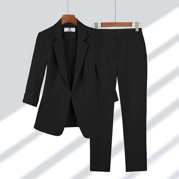 Elegant Women's Two Pieces Set Outfits Casual Long Sleeved Blazer and Pants Suit for Female Streetwear Spring and Autumn 2025