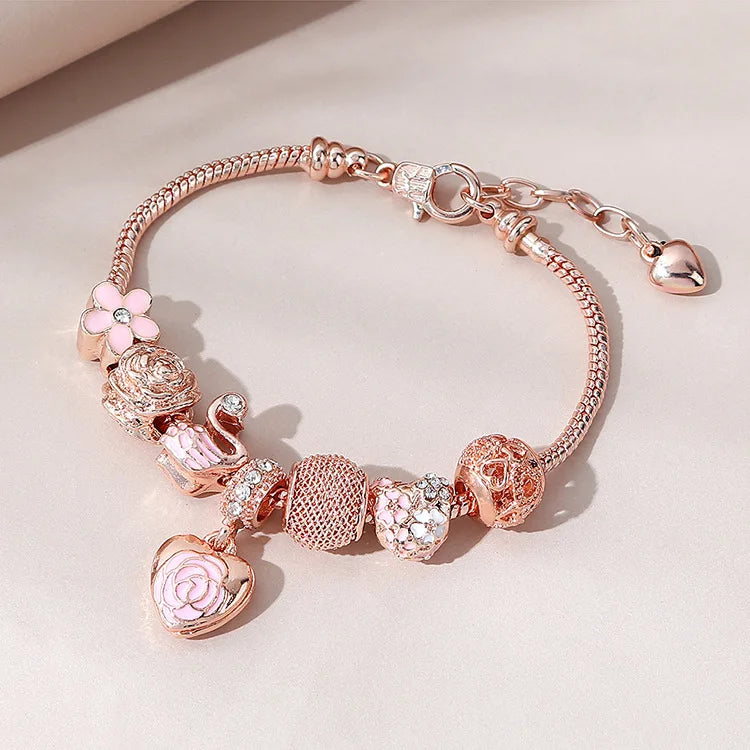 1Pcs Minimalist And Atmospheric Oil Dripping Rose Heart Bead Bracelet Fashionable Oil Painting Swan Lantern Bead Bracelets INS