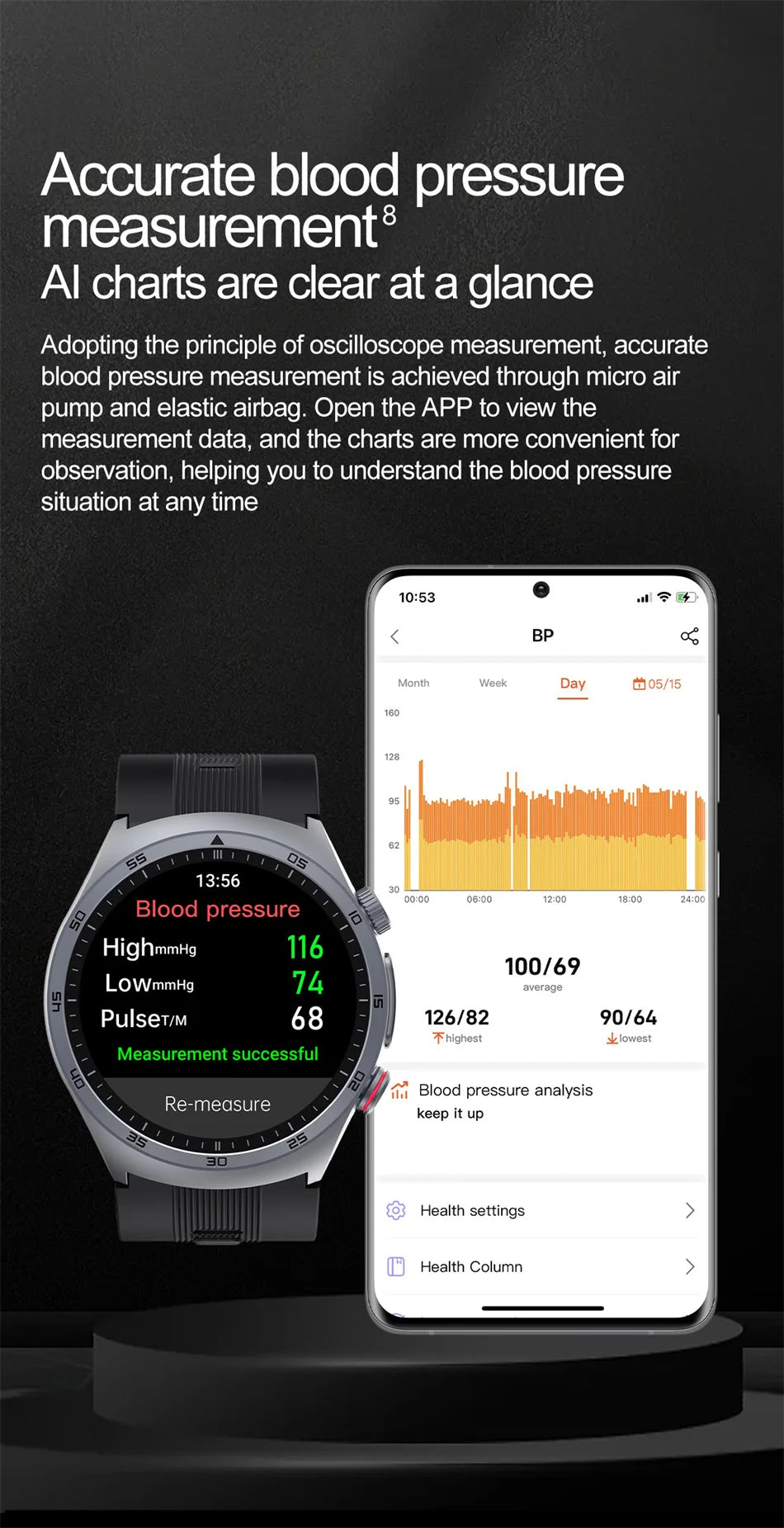 Sapphire Glass AMOLED Blood Pressure Smart Watches ECG Blood Oxygen Blood Pressure Air Pump Sport Health Tracking Smartwatch NFC