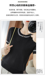Women New Summer Short-sleeved Tees O-Neck Slim 100% Cotton Linen Hollow Pullover T-shirt Knitted Base Casual Sweater