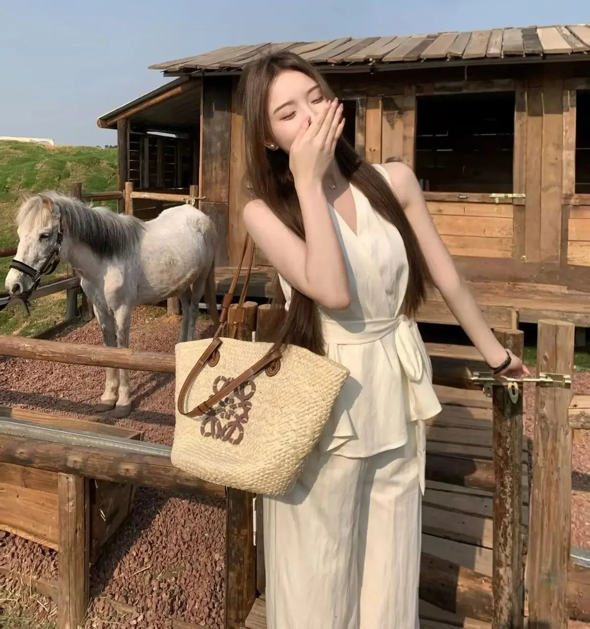 Irregular V-neck Cross Halter Vest Wide-leg Trousers for Women Summer New Suit