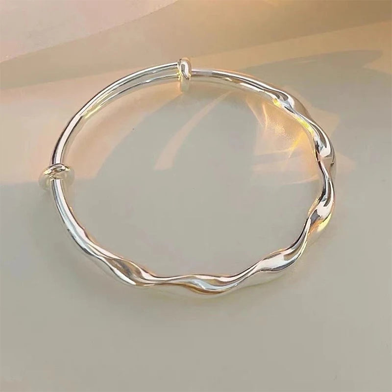 New Twist Bracelet Bangle Women Wave Bright Surface Ins Fashion Push Pull Adjustable Bangle Jewelry Y2K Accessories
