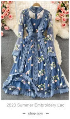 Lace White Prom Dress Women 2023 Summer Autumn Long Sleeve Sexy Slash Neck A Line Midi Party Vestidos Flower Embroidery