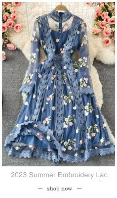 Lace White Prom Dress Women 2023 Summer Autumn Long Sleeve Sexy Slash Neck A Line Midi Party Vestidos Flower Embroidery