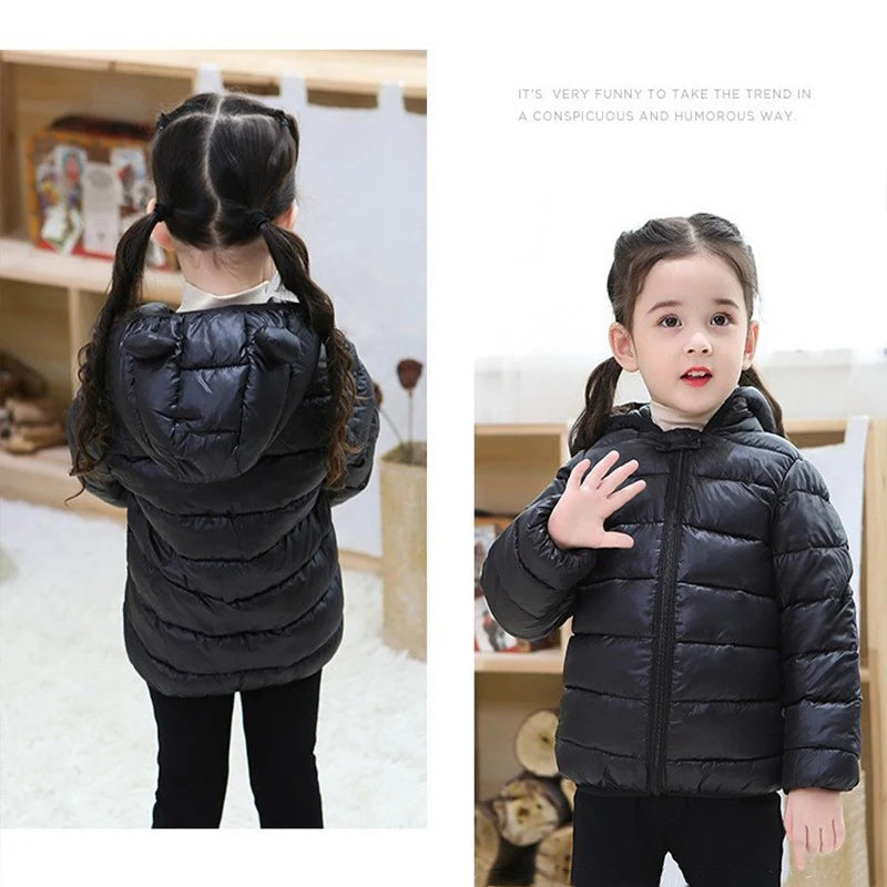 Children Boys Baby Hooded Lightweight Down Jackets Warm Outerwear Autumn Kids Girls Coats Cartoon Dinosaur Print Casual Clothing