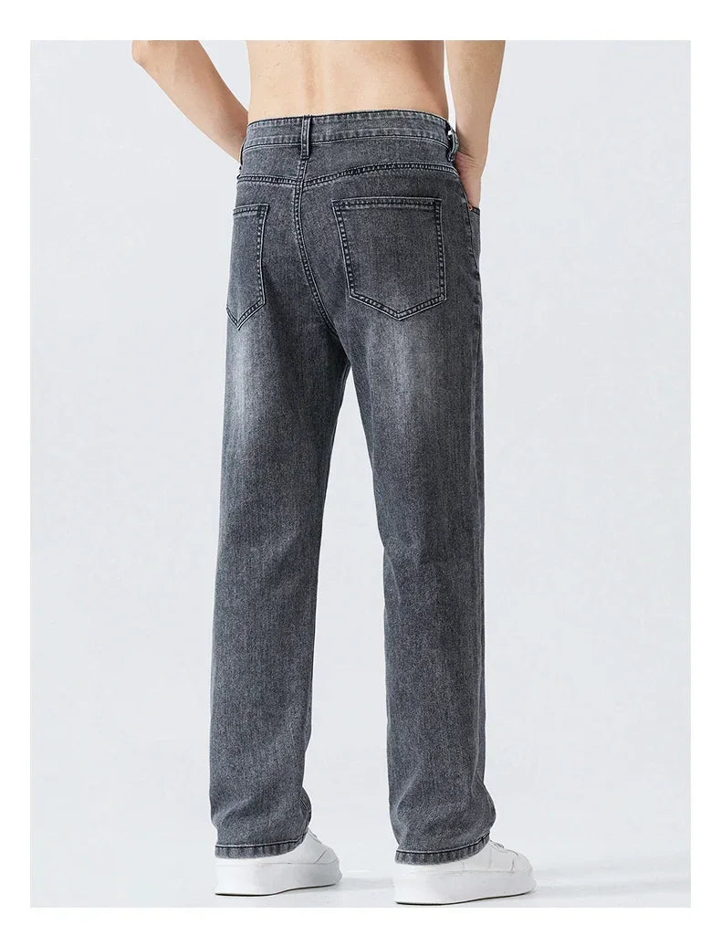 Summer Thin Straight Jeans Men's Clothing Soft Breathable Trousers Male Brand Comfortable Business Loose Denim Pants Retro Y2K