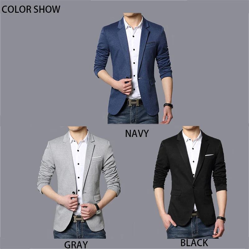 BROWON Autumn Brand Men Blazers Slim Fit Casual Suit Jacket Sold Color One Button Korean Style Business Wedding Party Blazer