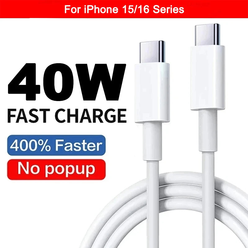 Original PD 40W Fast Charger For iPhone 15 11 12 13 14 16 Pro Max Charging Cable For iPhone USB Type C Charger Phone Accessories