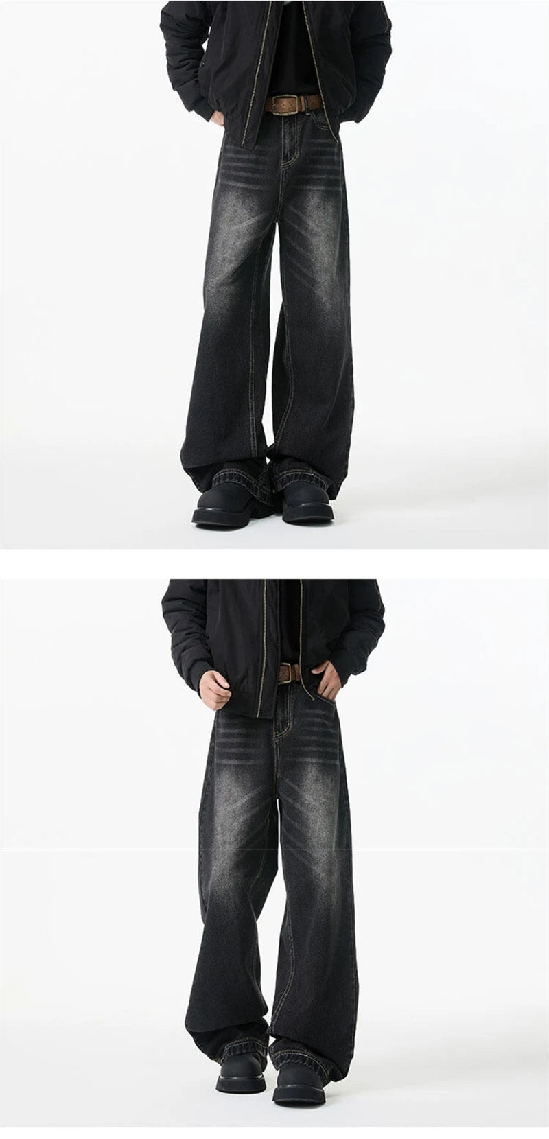 2025 New Retro Washed Straight-Leg Jeans For Men High Street Fashion Baggy Denim Pantalones Hombre Hip Hop Distressed Y2K Jean