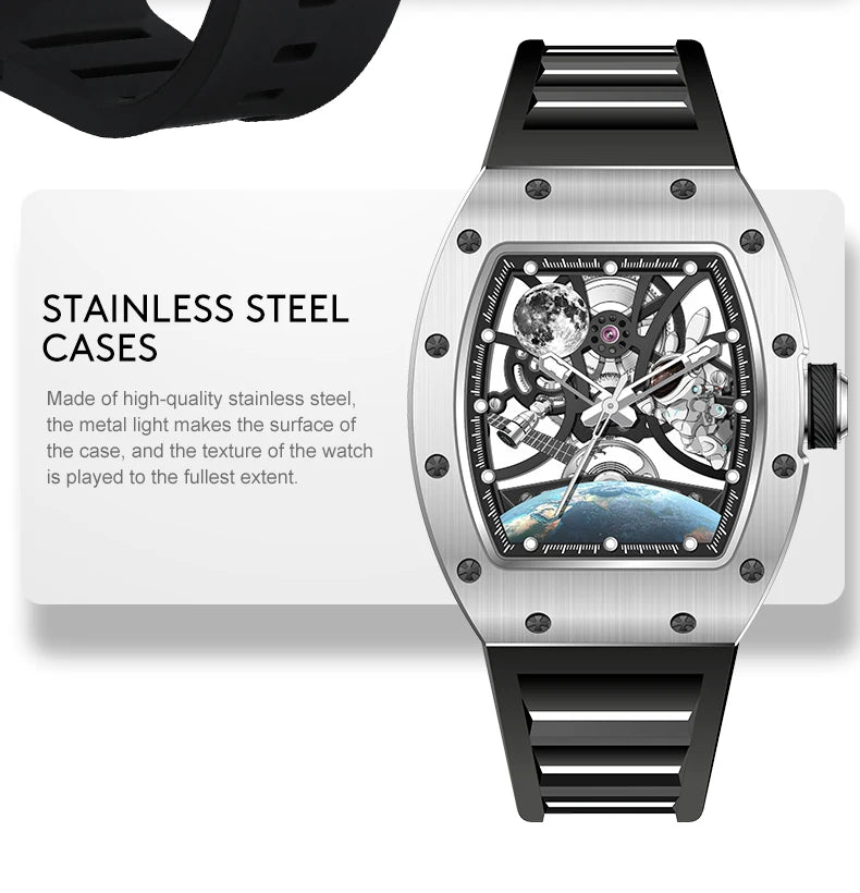 Luxury Automatic Watches Mens Mechanical Watch Bracelet Accessories  Waterproof Stainless Steel Clock Relogio