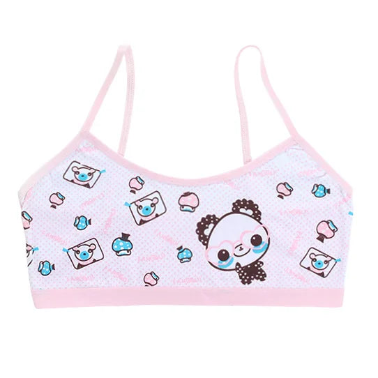 Teenage Girls Vest Bras Cartoon Panda/Flower Print Young Children Purbery Student Training Bras Maiden Kids Underwears Tube Tops
