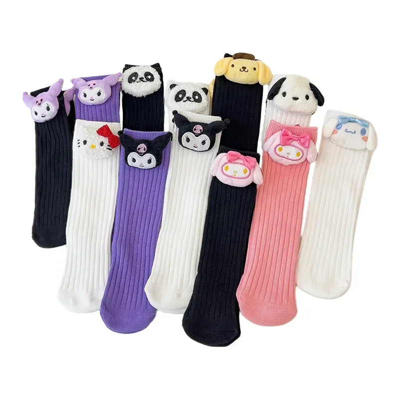 Kuromi Melody Cinnamoroll Kitty Cat Sanrio Socks for Children's Girls Cartoon Kawaii Korean Style Mid-Tube Trendy Student Socks