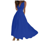 Women'S Fashion Casual Dresses Spring And Summer Solid Color Sleeveless V Neck Side Zipper Style Long Dress Elegant Sundress
