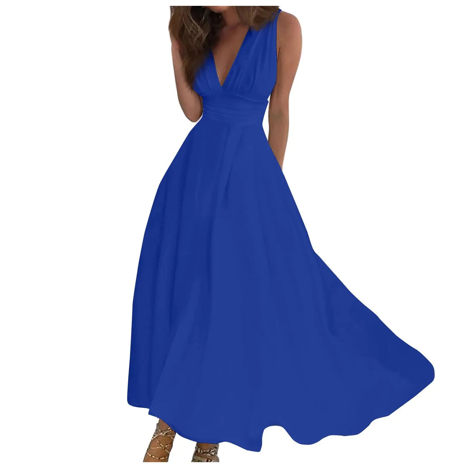 Women'S Fashion Casual Dresses Spring And Summer Solid Color Sleeveless V Neck Side Zipper Style Long Dress Elegant Sundress