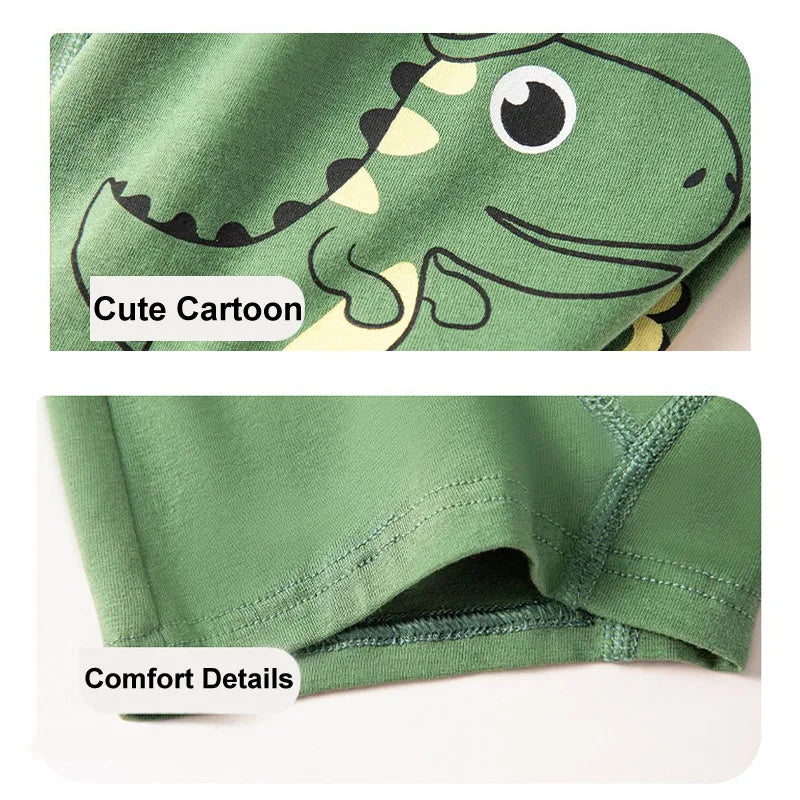 4 Pcs/Set Kids Boys Underwear Cotton Children Boxer Shorts Dinosaur Cartoon Child Panty Breathable Boys Boxers Briefs Trunks