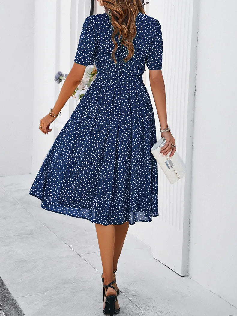 Casual Loose Printed Dot Short Dresses For Women 2025 Fashion Summer Women's A-Line Midi Dress Elegant Vintage Female Dresses