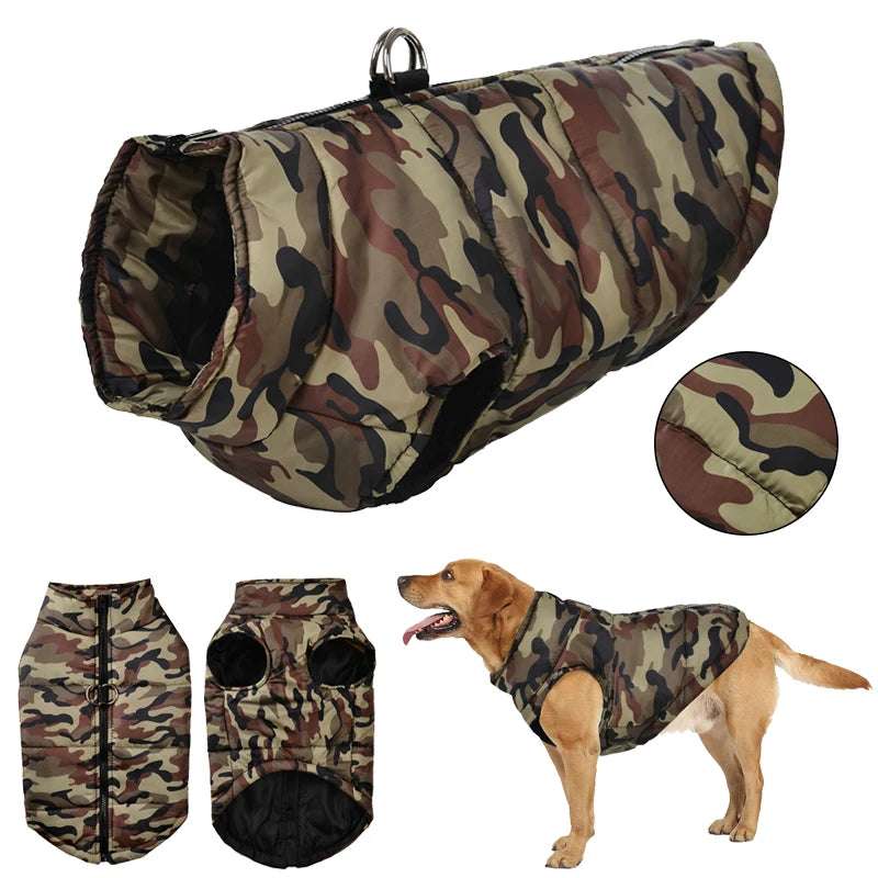 Large Dog Clothes Winter Jacket For Labrodor Clothing Camouflage Padded Dogs Vest Costume With Zipper Winter Bulldog Pet Outfits