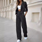 Women's Commuter Set 2024 Women's Clothing Style Tailored Collar Casual Stripe Short Collar Suit Coat Straight Leg Pants Set