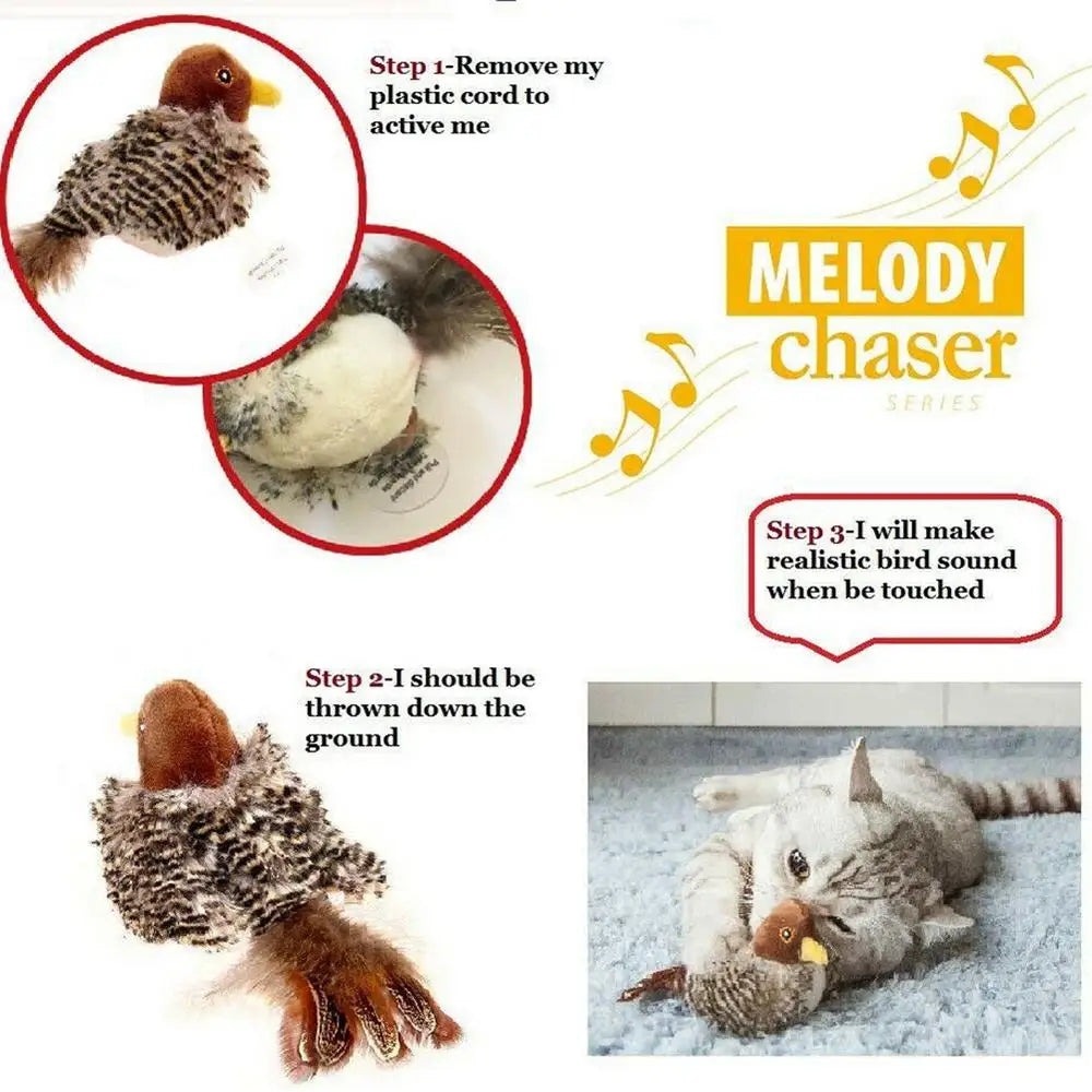 Interactive Electronic Cat Toy Sparrow Shaped Bird Simulation Sound Toy Plush Cats Pets Teasing Toys Kitten Chirping Bird Toys
