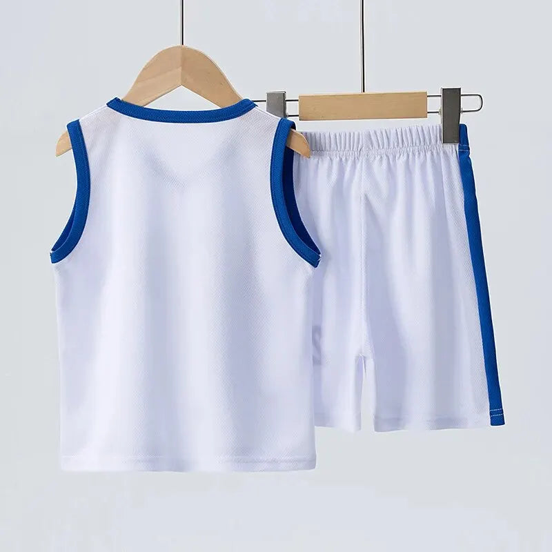 2 Pcs Summer Children's Quick Drying Sports Suit Boys' Comfortable And Breathable Multi-color Vest Girls' Running Casual Shorts