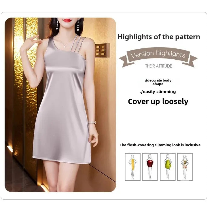 Silk Satin Halter Dress Spring Summer Sleeveless Base Vest Skirt Irregular Inner Wear Women's Clothing Dress Style