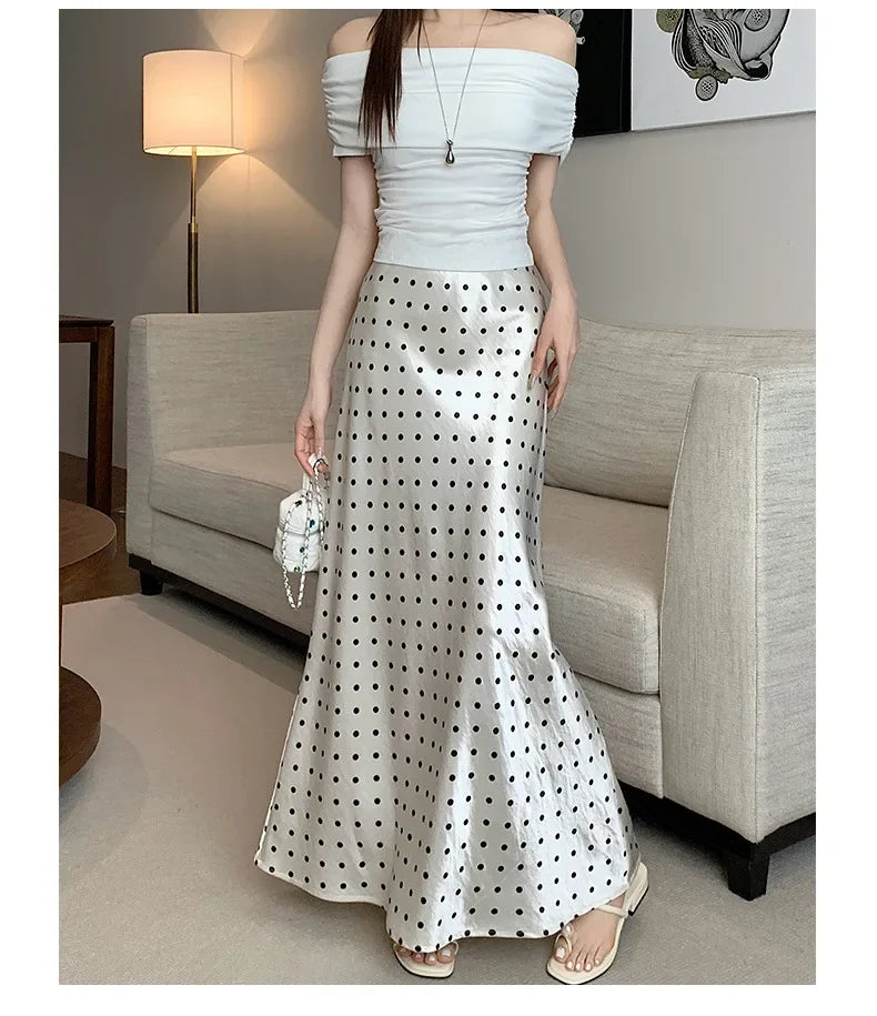 Spring 2025 High-Waisted Hoop Skirt Women's Vinegar Slimfish Tail Skirt A- Line Flared Hip Covering Long Dress