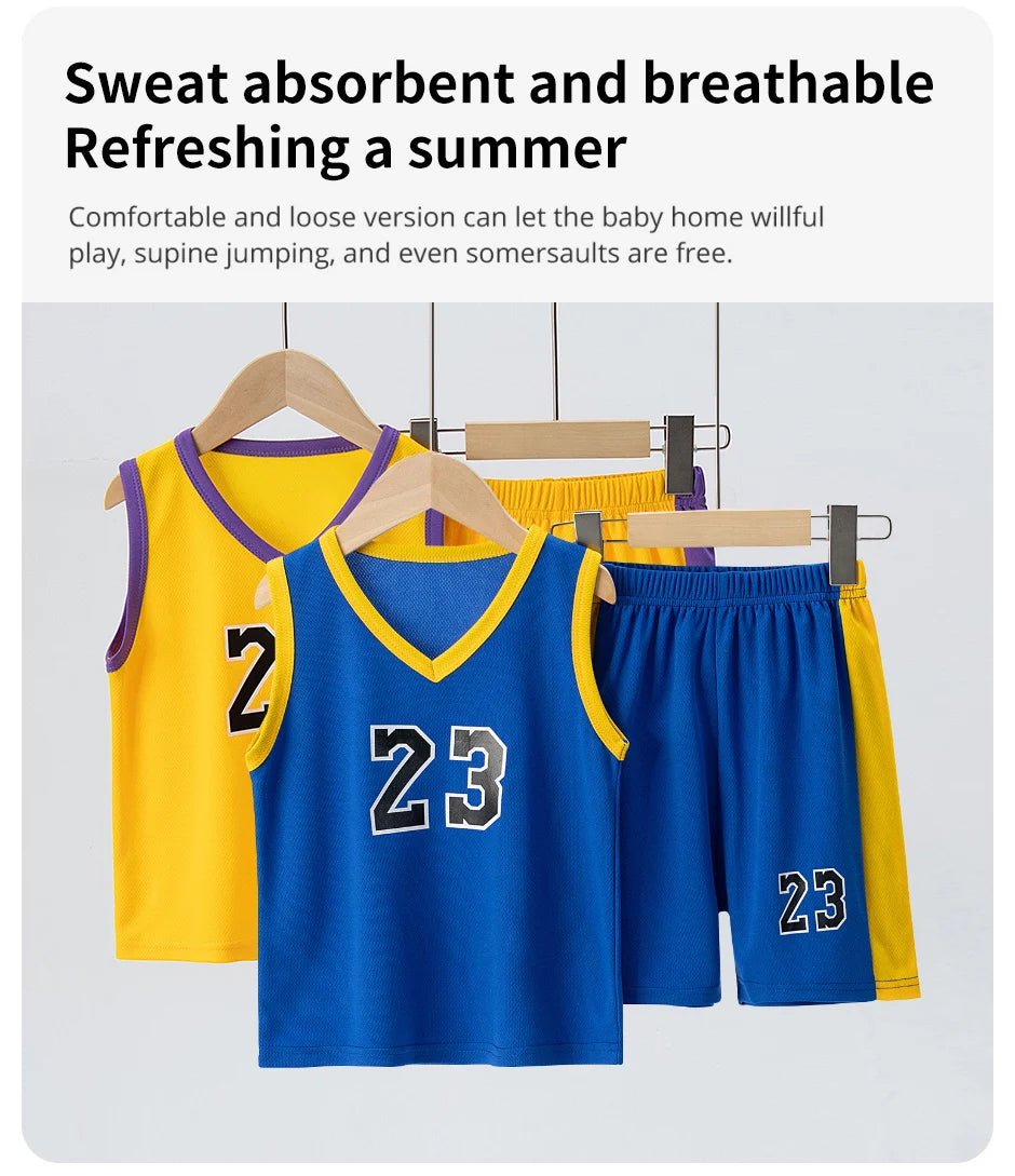 2 Pcs Summer Children's Quick Drying Sports Suit Boys' Comfortable And Breathable Multi-color Vest Girls' Running Casual Shorts