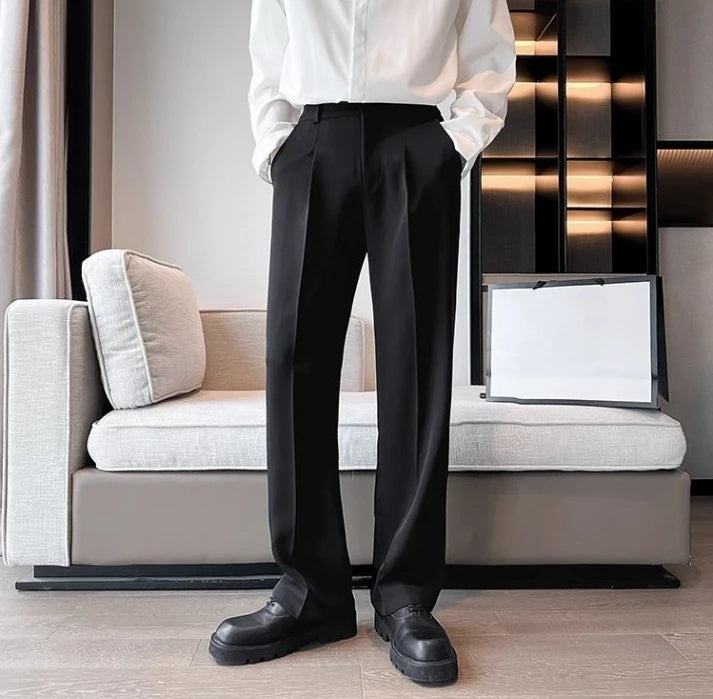 Wide Leg Gray Baggy Men's Summer Pants Tailoring Chinese Homme Dress Slacks Spring Clothes Male Suit Trousers Formal Designer Up