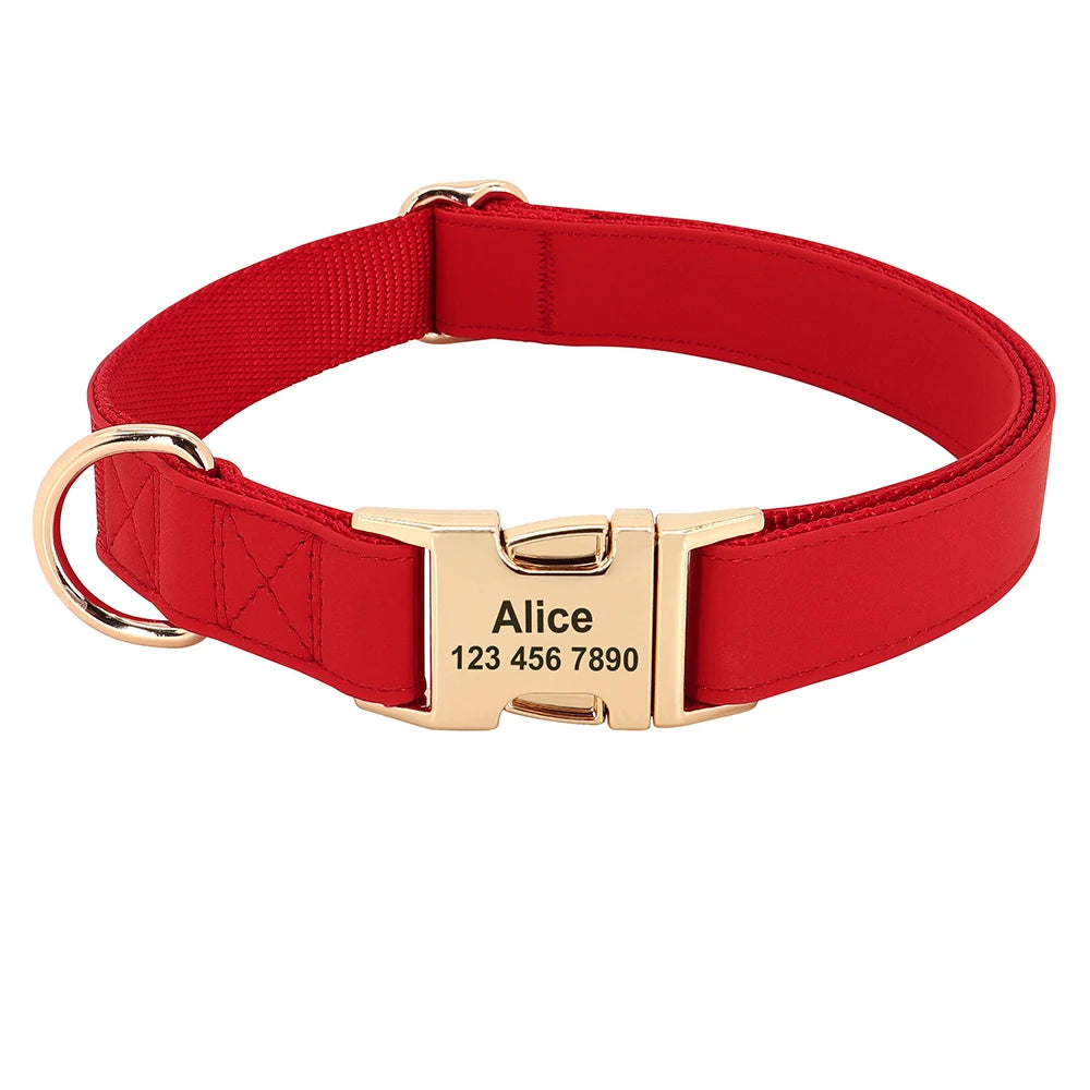Personalized Dog Buckle Collar Customized Dog Leather Collars Free Engraving Pet Collar For Small Medium Large Dogs Bulldog Pug
