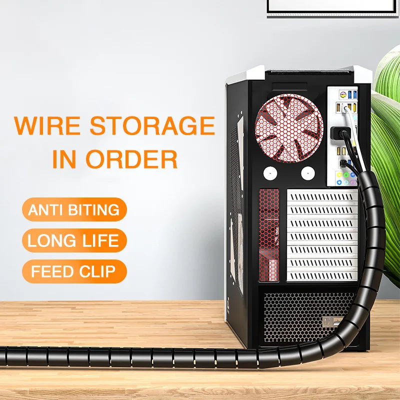 2M 16/10mm Flexible Spiral Cable Wire Protector Cable Organizer Computer Cord Protective Tube Clip Organizer Management Tools