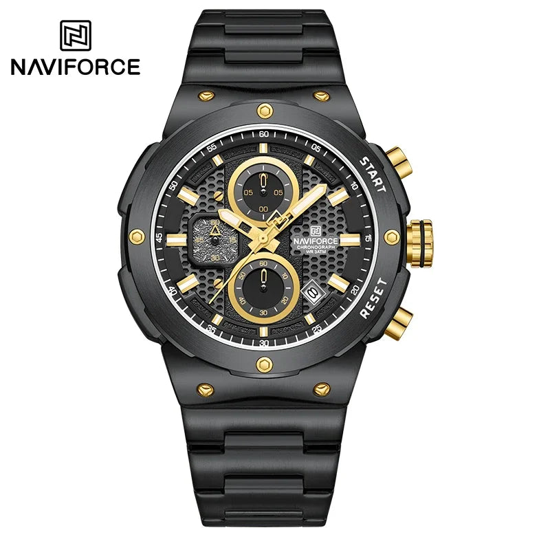 NAVIFORCE Man Quartz Top Brand Watch Luxury Luminous Chronograph Wristwatch Stainless Steel Waterproof Men Date Calendar Clock