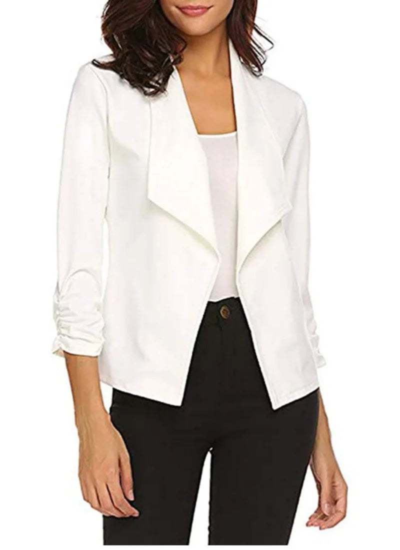 Women's Casual Blazer Solid Elegant Jackets Cardigan Fashion Long Sleeve Jacket Slim fit 3/4 Gathered Sleeve Open Front