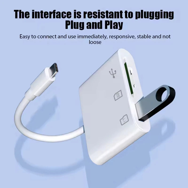 3-IN-1 TypeC/for iPhone To SD/TF Card Reader OTG USB Port Adapter Camera Phone Adapter Memory Card Data Transfer For IOS Android