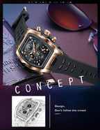 LIGE Quartz Mens Watches Fashion Business Military Wrist Watch For Men Silicone Sport Waterproof Chronograph Square Watch Men
