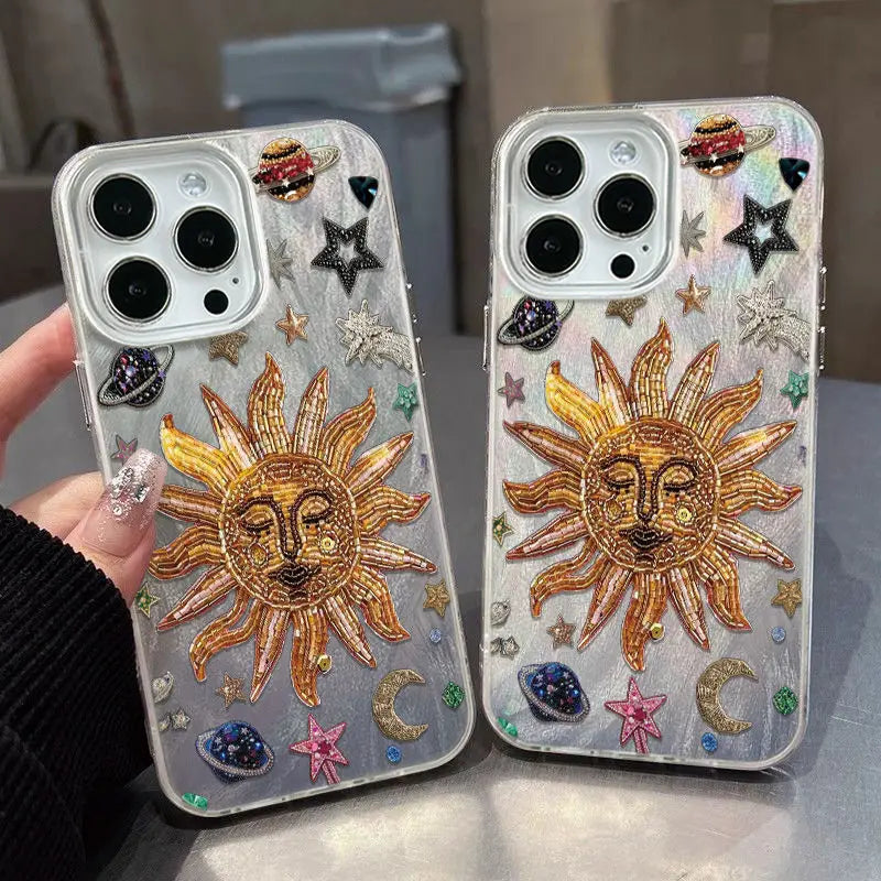 Sun Flower INS Phone Case For iPhone 16 15 14 13 12 11 Pro Max 16E XS XR 7 8 Plus SE2 Starry Sky Pattern Cover Shockproof Cover