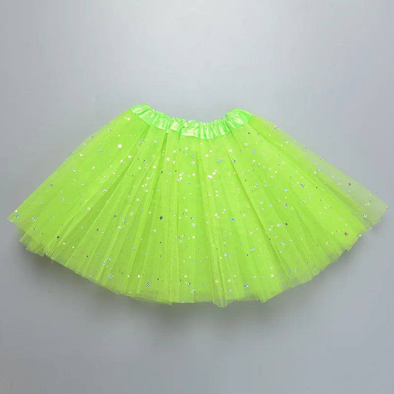 Kids Baby Star Glitter Dance Tutu Skirt For Girl Sequin 3 Layers Tulle Toddler Pettiskirt Children Chiffon 2-8T